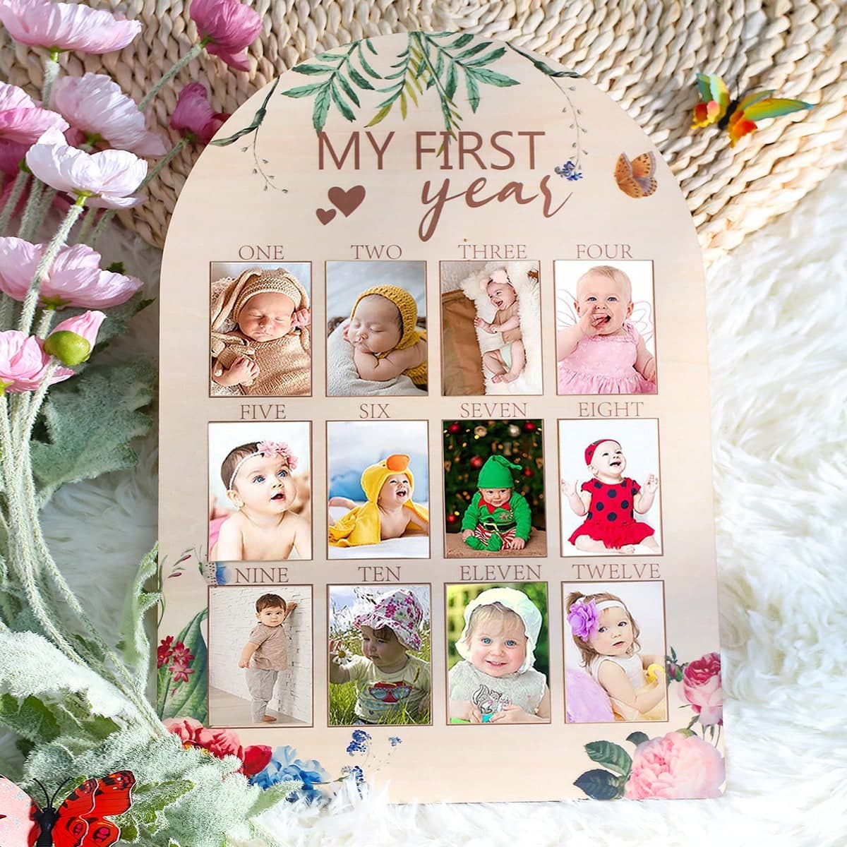 Cadre photo en bois de jalons mensuels pour bÃ©bÃ© nouveau-nÃ© fille pour la croissance et les souvenirs