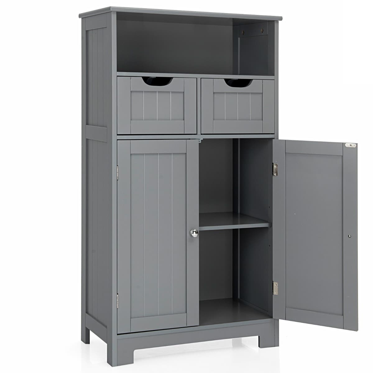 CostwayMeuble de Salle de Bain Armoire Rangement de Toilette 60 x 30 x 109 CM avec 2 Tiroirs et 2 Portes Gris