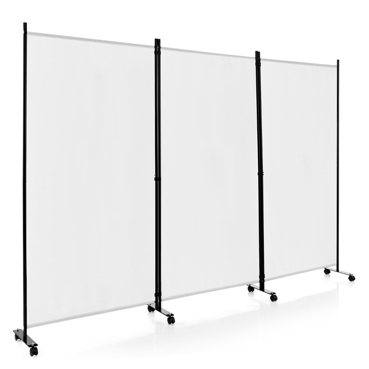 CostwayParavent à Roulette Brise Vue 3 Panneaux Pliable Détachables 262 x 180 CM Cloison de Séparation Protéger Privée Blanc Noir