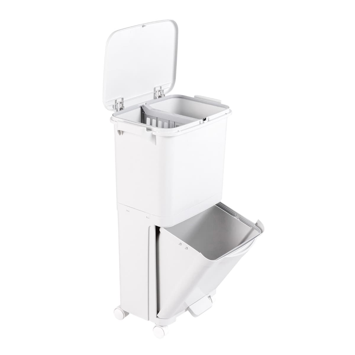 CostwayPoubelle à 2 Niveaux Poubelle de Cuisine avec Bac Inférieur Incliné Roues Verrouillables Design Élevé Autocollants de Tri Capacité de 40L