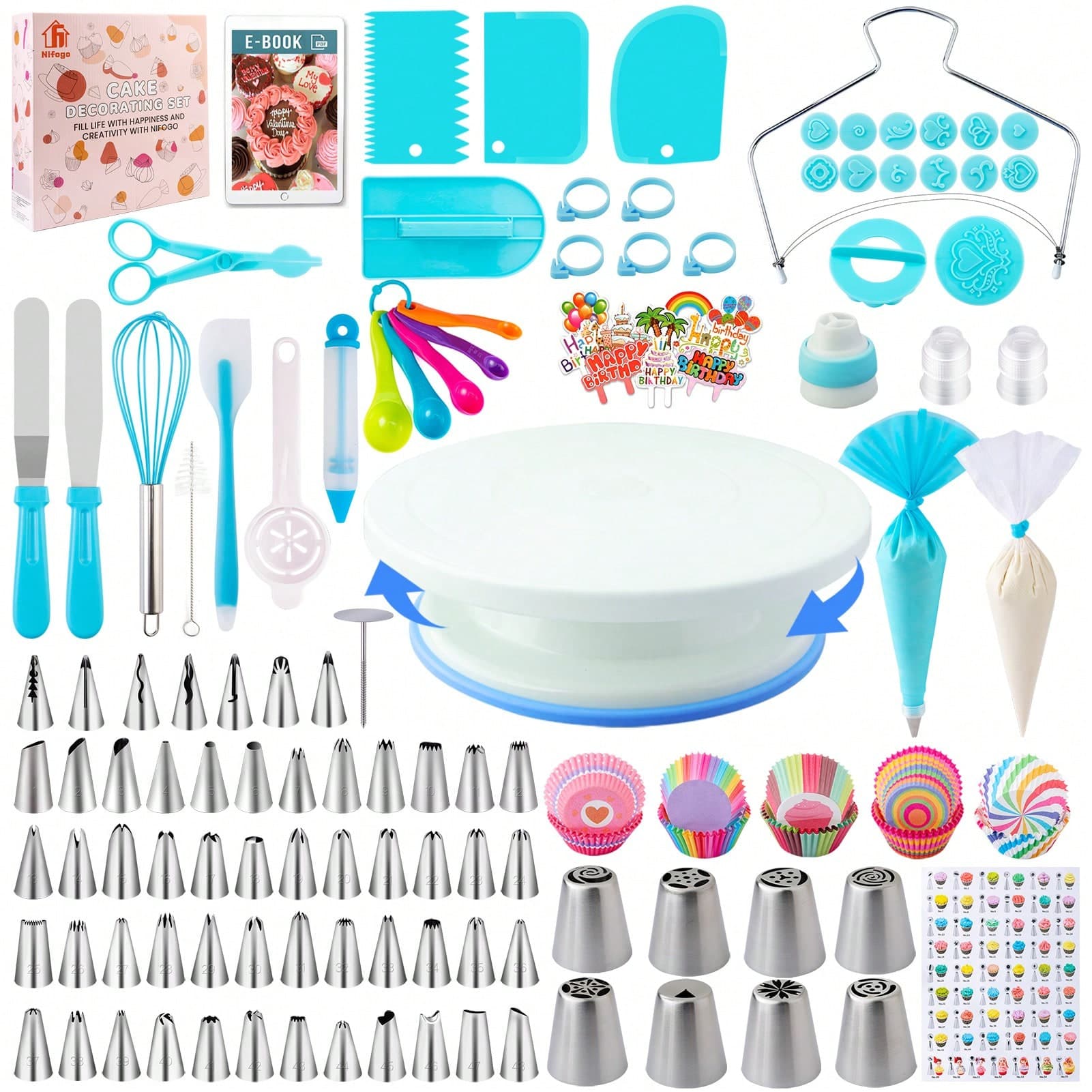 Kit Reposteria y Pasteleria 356 pièces, Boquillas Manga Pastelera, Plato Giratorio para Tartas, Decoracion Tarta, Accesorios Reposteria