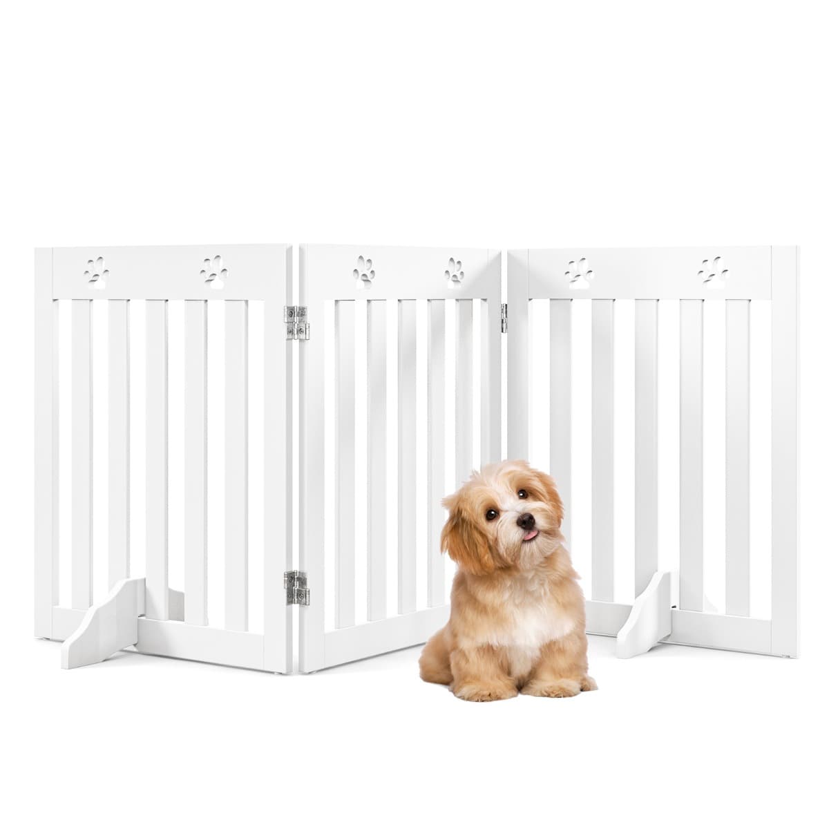 CostwayBarrière Pliable pour Animaux à 3 Panneaux Clôture de Sécurité Autoportante pour Animaux 2 Pieds Amovibles pour Escalier Porte et Cuisine Blanc